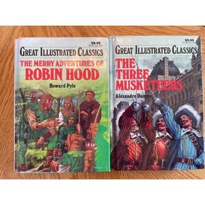 Great Illustrated Classics Books Robin Hood Three Musketeers Kids Hardcover Lot